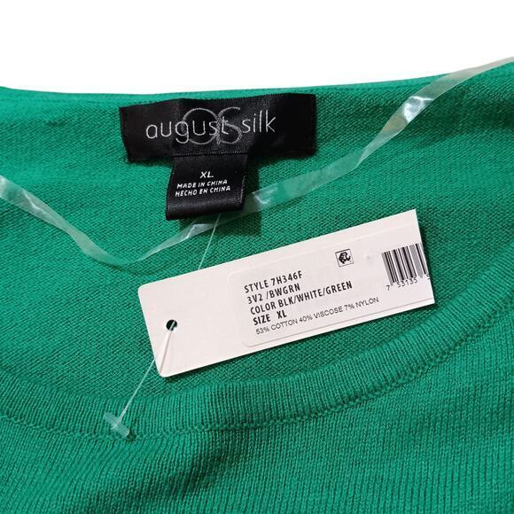 NEW AUGUST SILK Lightweight Sweater Top Cotton‎ Blend Size XL Colorblock Green - Picture 3 of 9